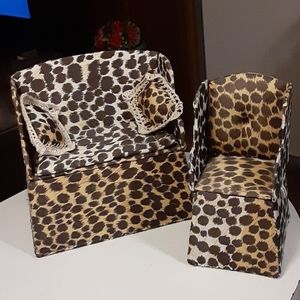 Barbie love seat and chair, handmade. 2 pillows.